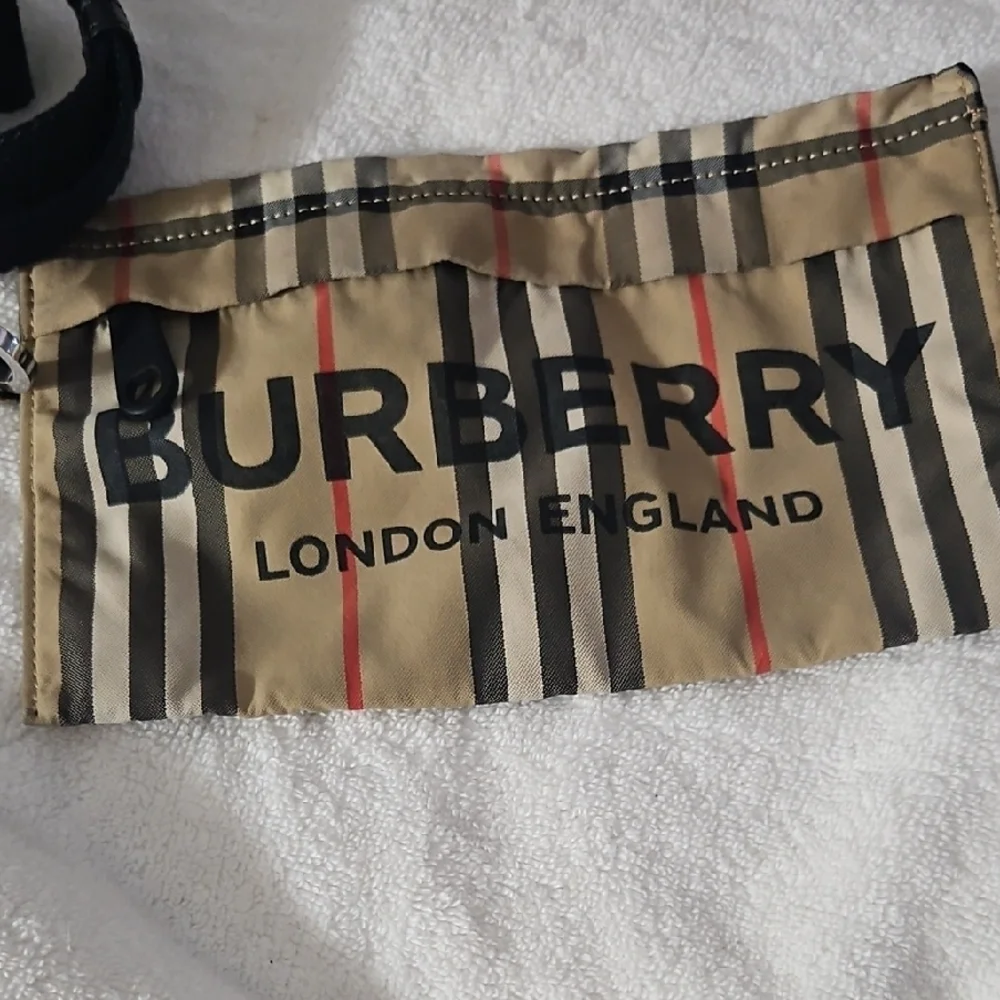 Burberry Tan and Black Striped Wristlet - Unisex